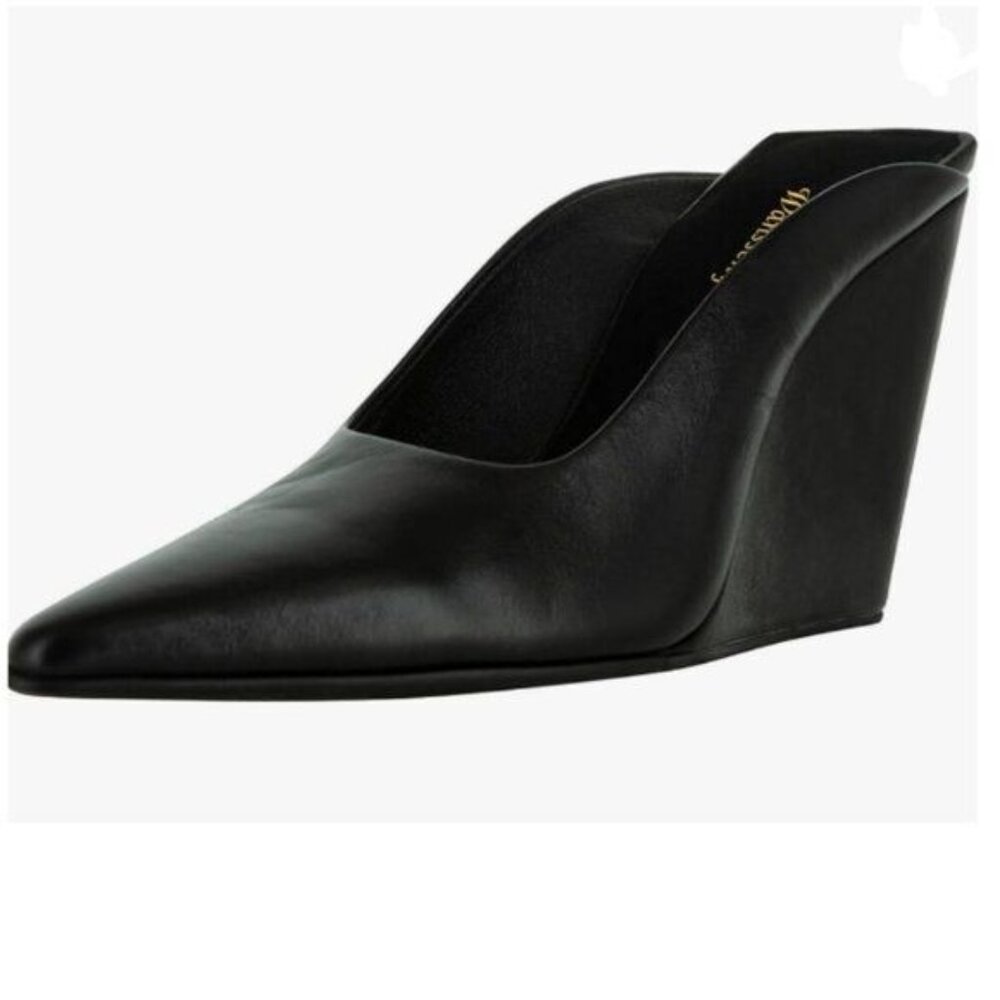 Wansseny Black Chic Pointed Toe Wedge High Heel Mules Slip On Ladies Dressy Shoe